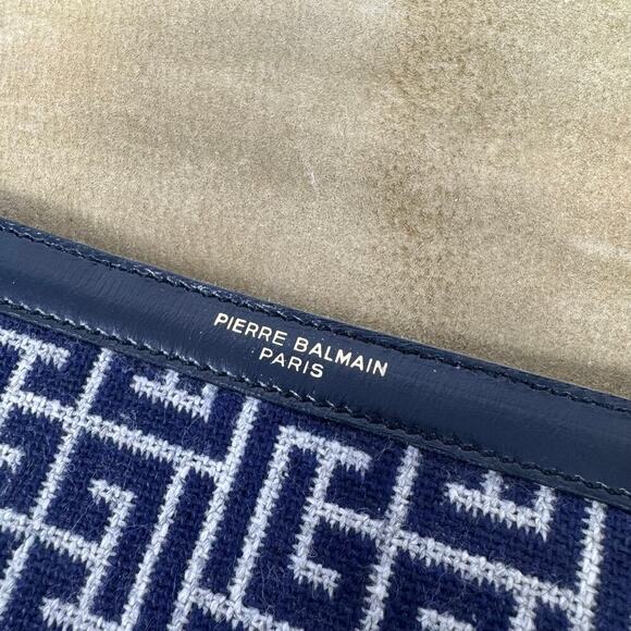 Balmain Vintage Monogram Canvas & Leather Crossbody Bag Navy Gold Hardware - Picture 10 of 14